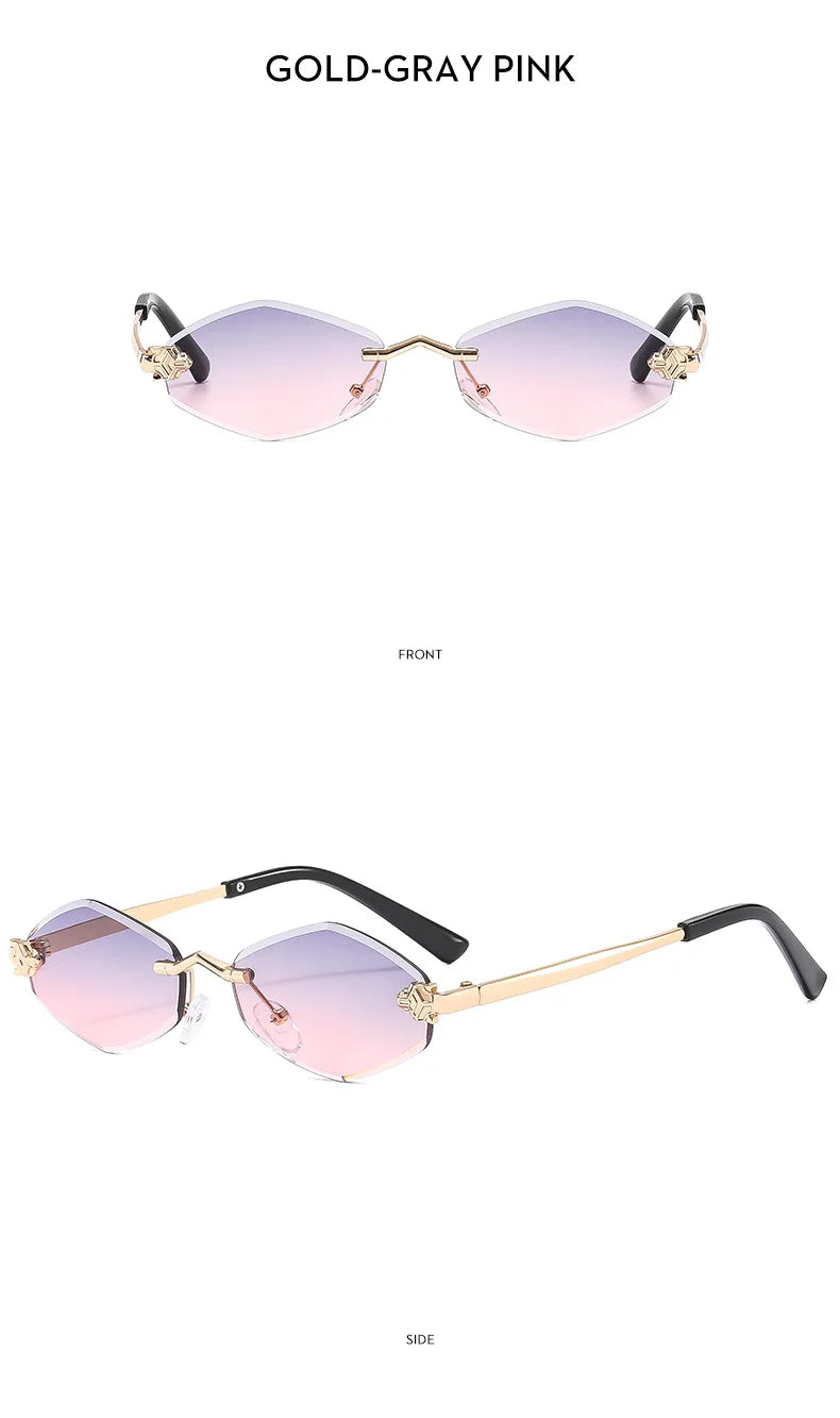 Women's Polygon Rimless Sunglasses – Gold Metal Frame, UV400 | Vintage Rhombus Style