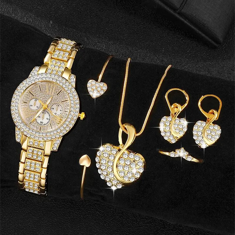 Women's 6-Piece Gold Rhinestone Jewelry Set