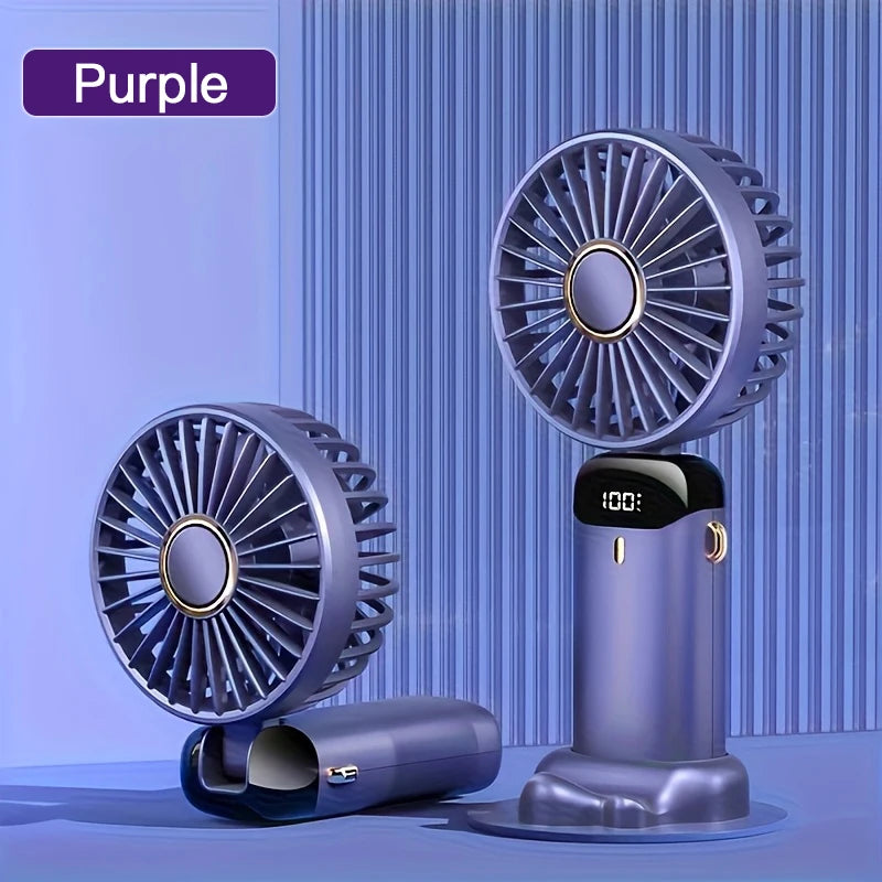 Portable Mini Fan – 6 Speeds, LED Light, USB Rechargeable & Foldable