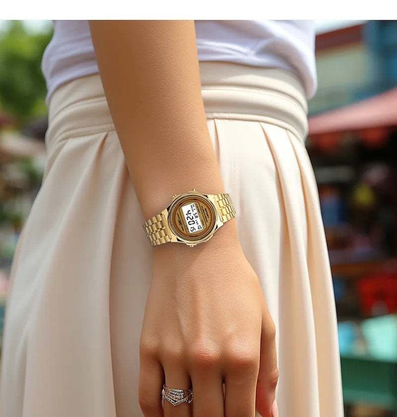 Women's Retro LED Digital Watch – Stainless Steel Strap