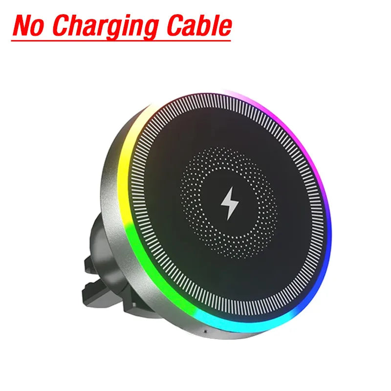 RGB Magnetic Wireless Car Charger Holder – MagSafe, Air Vent, 360° Rotation