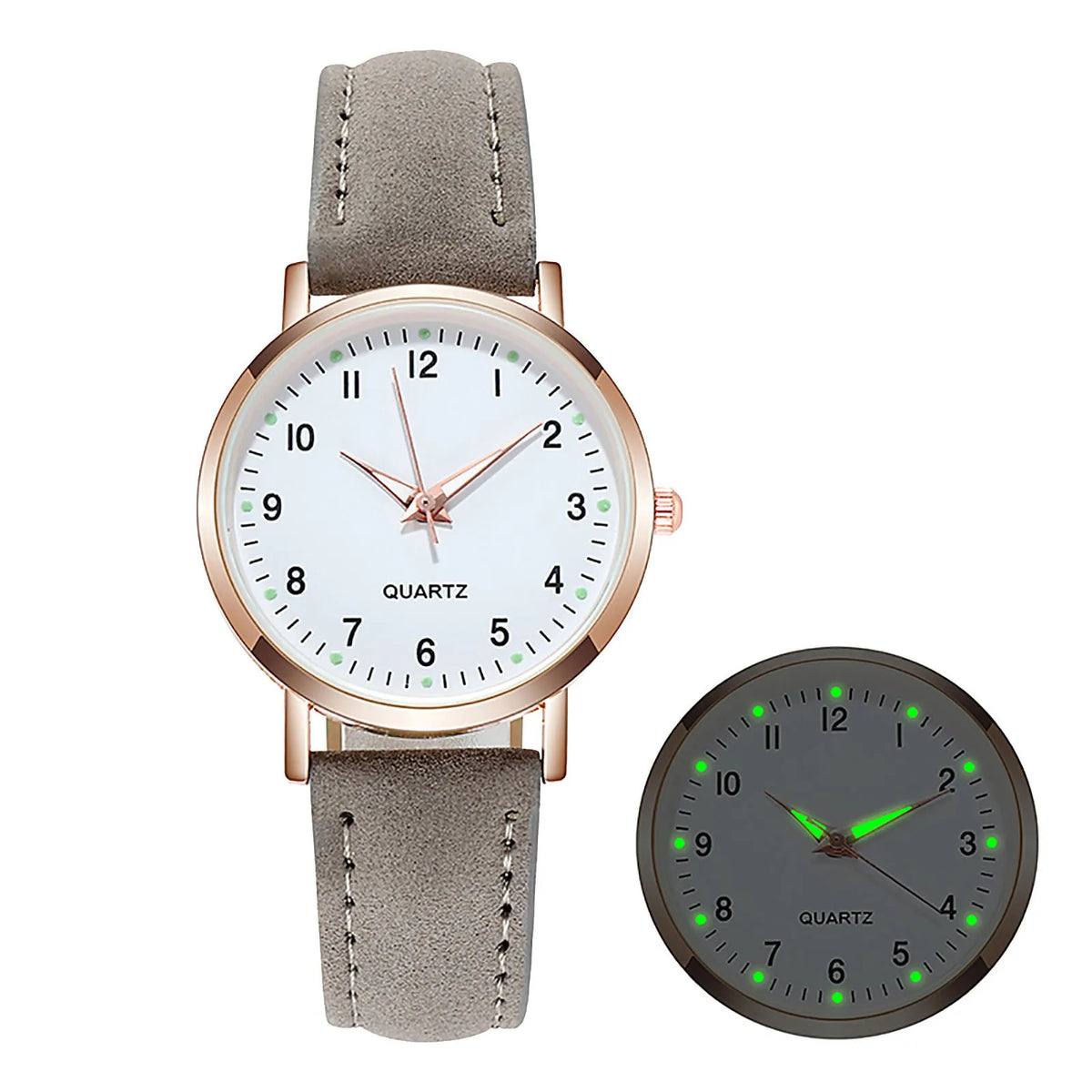 Women's Diamond-Studded Luminous Quartz Watch – Leather Band, Round Dial | 9 Colors