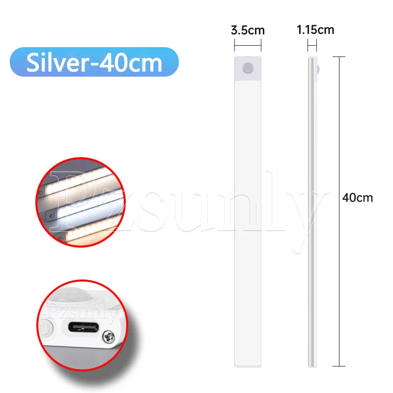 LED Bar Light with Motion Sensor – USB Rechargeable Cabinet Light (10–50cm)