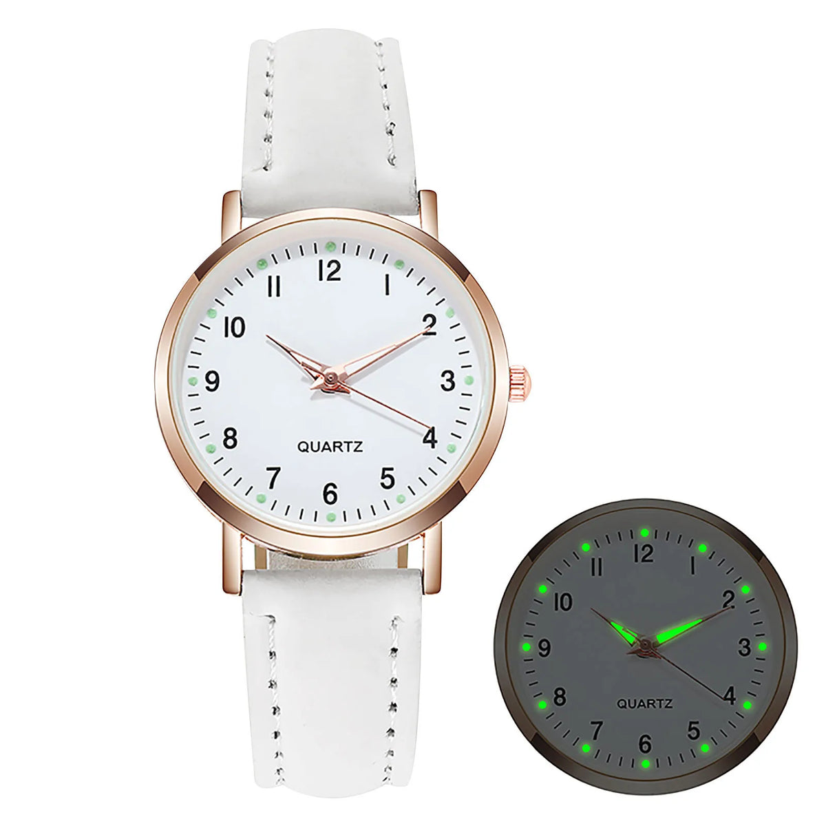 Women's Diamond-Studded Luminous Quartz Watch – Leather Band, Round Dial | 9 Colors