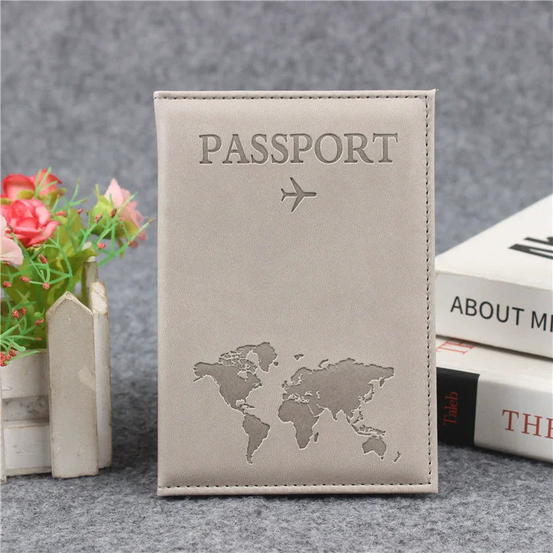 Women's PU Leather Passport Cover – Card Holder & ID Document Wallet | World Map