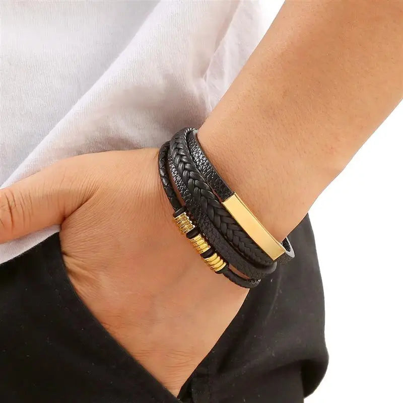 Men's Leather Charm Bracelet