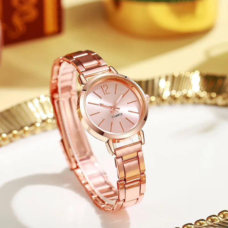 Women's Minimalist Quartz Watch – Alloy Bracelet Band, Numberless Dial | Rose Gold, Gold, Silver
