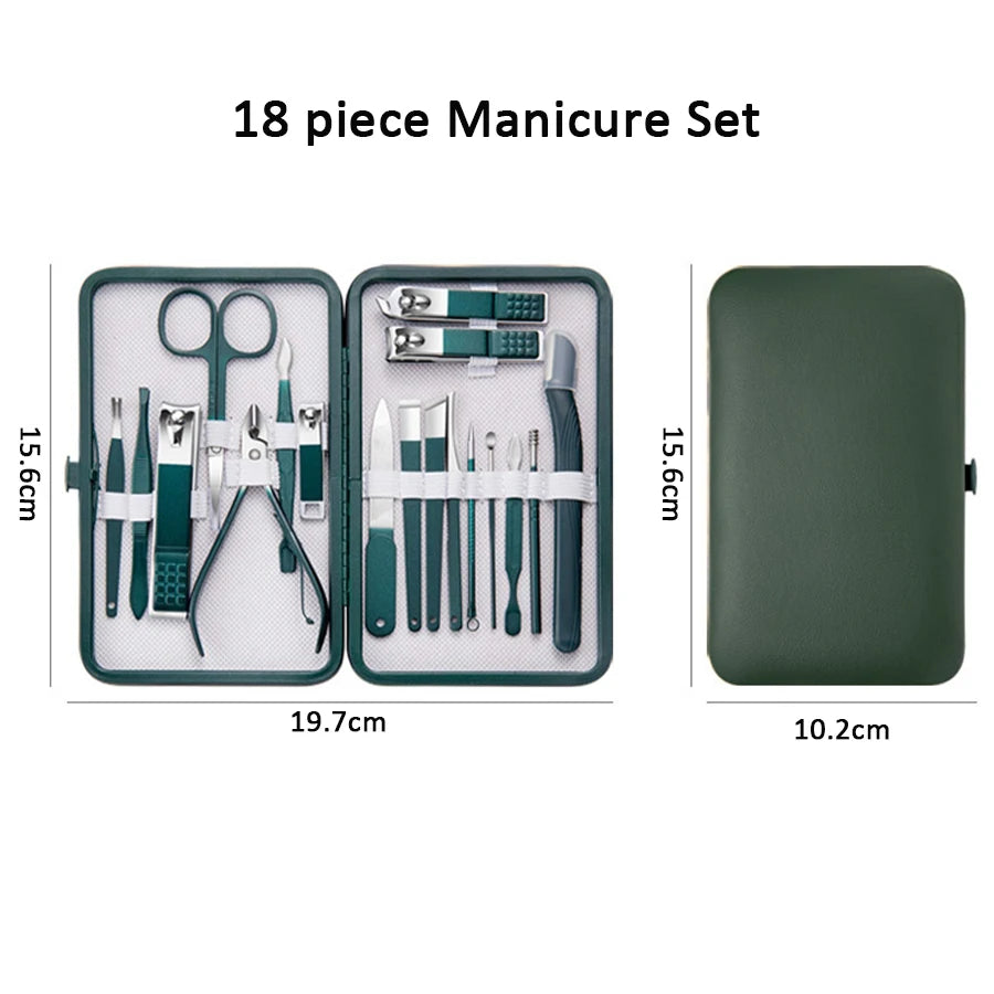Kit Manucure Professionnel en Acier Inoxydable – Étui Cuir, Homme & Femme