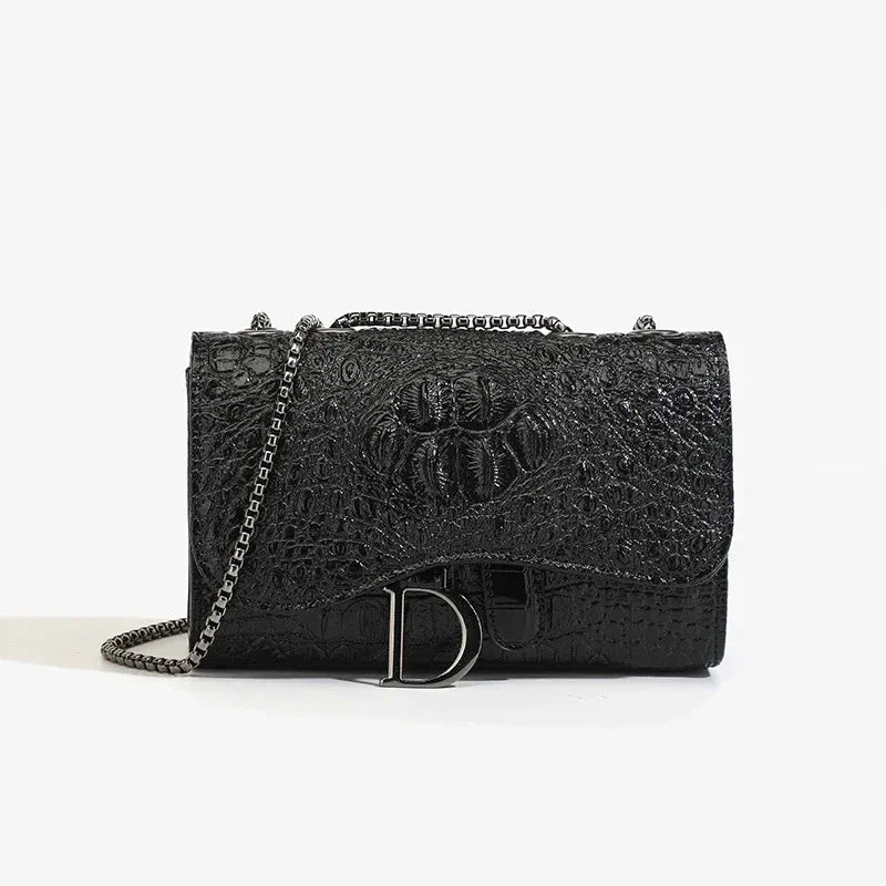 Women's Sequined Chain Crossbody Bag – Animal Print, Box Shape | Black