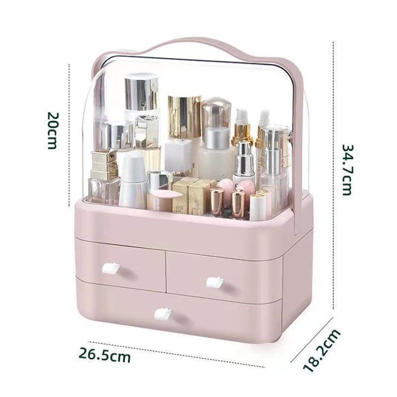 Desktop Makeup Organizer with Drawer – Dust-Proof Cosmetic Storage Box & Shelf