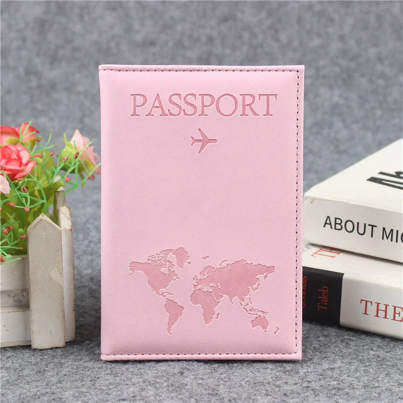 Women's PU Leather Passport Cover – Card Holder & ID Document Wallet | World Map