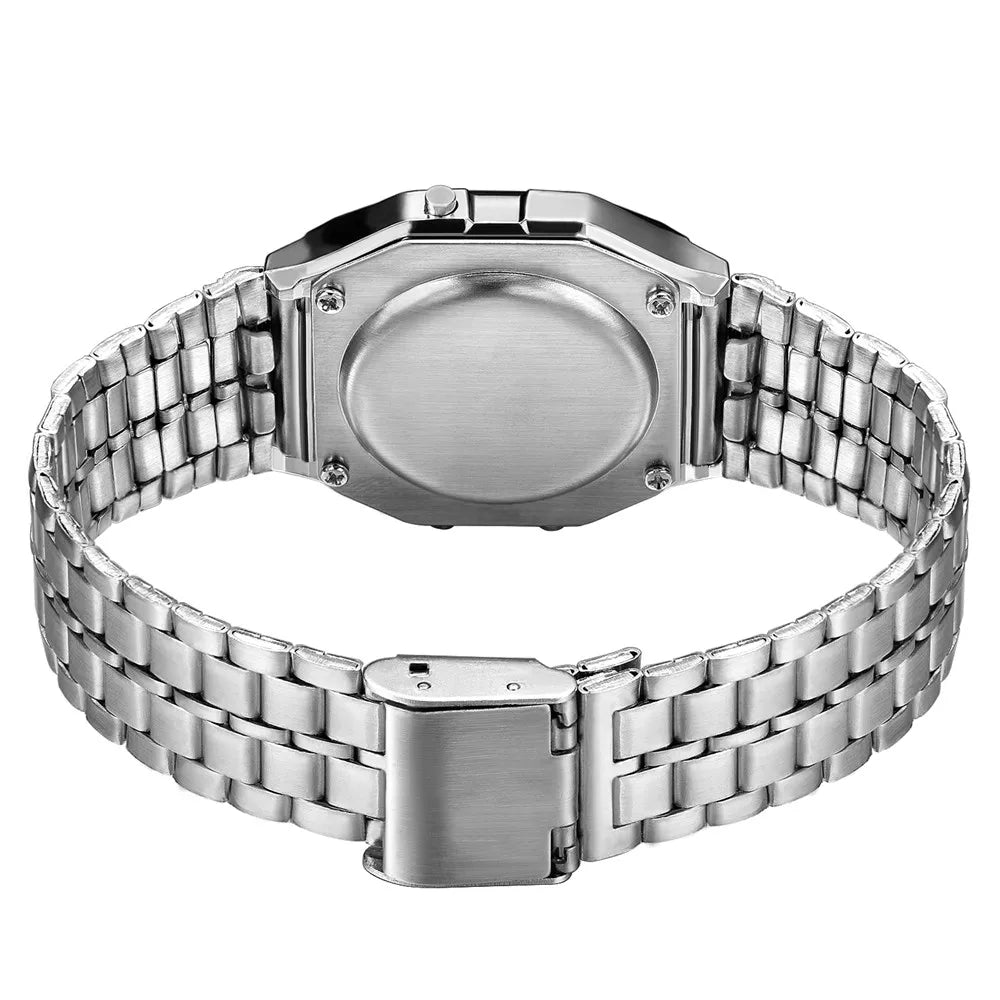 Men's LED Digital Watch – Stainless Steel Bracelet, Rectangle Dial, Rose Gold / Gold / Silver / Black