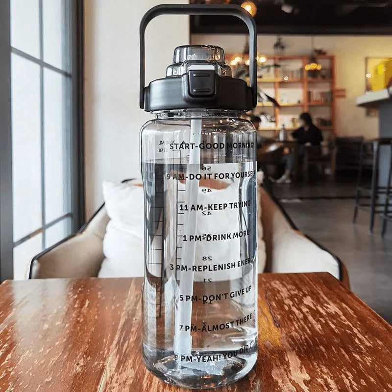 2L Water Bottle with Straw & Time Marker – Large Capacity Motivational Fitness Bottle for Sports & Outdoor (5 Colors)