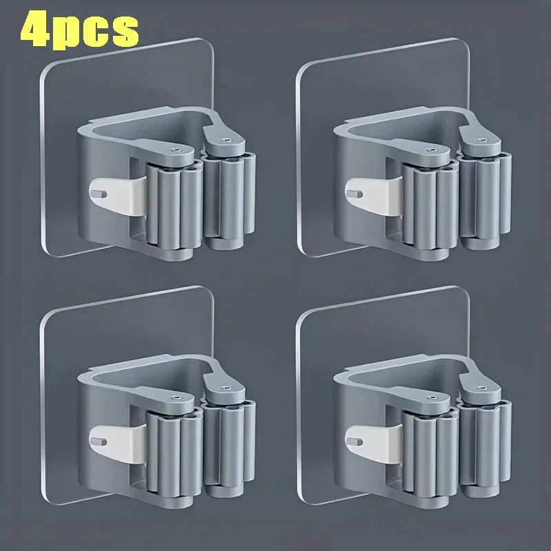 Self-Adhesive Mop & Broom Wall Holder – No-Drill Waterproof Clip Organizer