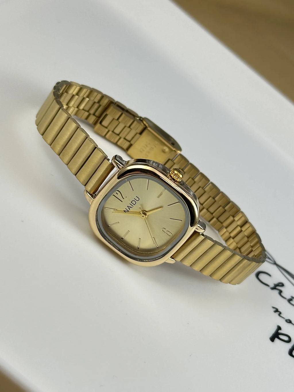 Women's Square Quartz Watch – Expandable Stainless Steel Band | Silver, Gold, Gold/Red, Gold/Black