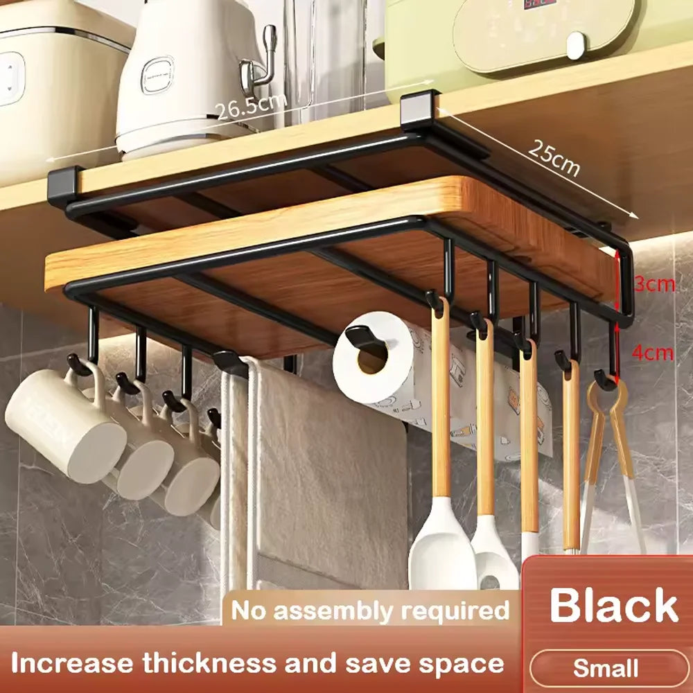 Under-Cabinet Kitchen Hanging Organizer Rack – Multi-Use Hook Shelf for Cupboard Storage