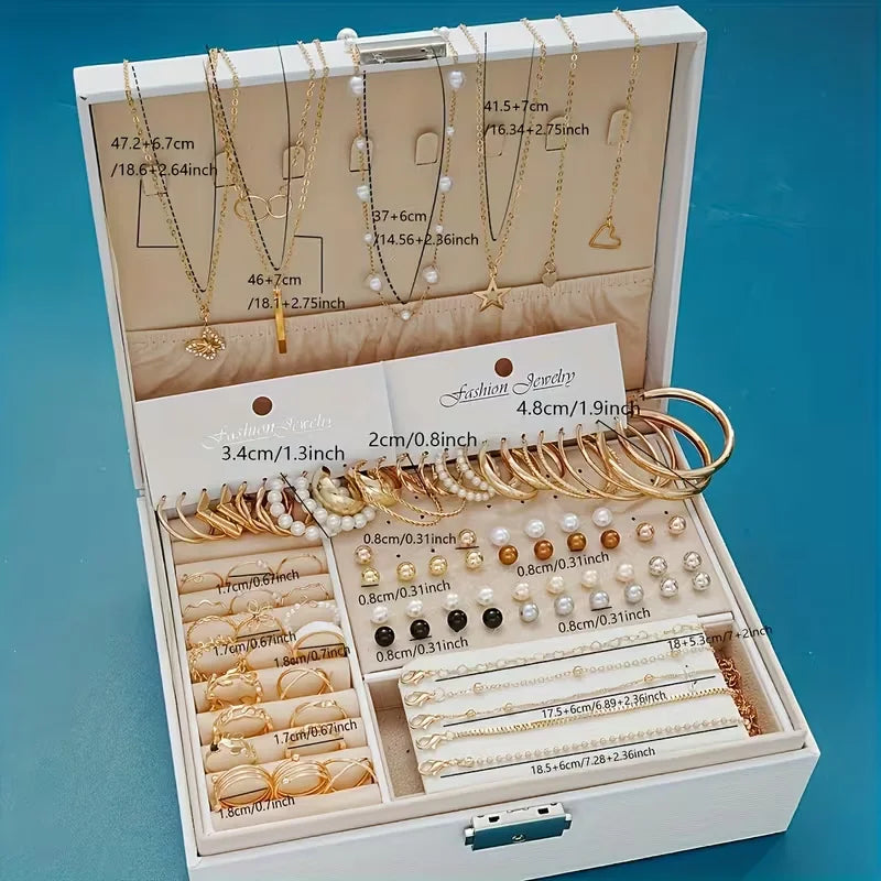 86-Piece Boho Jewelry Set – Pearl & Alloy Earrings, Necklaces, Rings & Bracelets | Gold & Silver