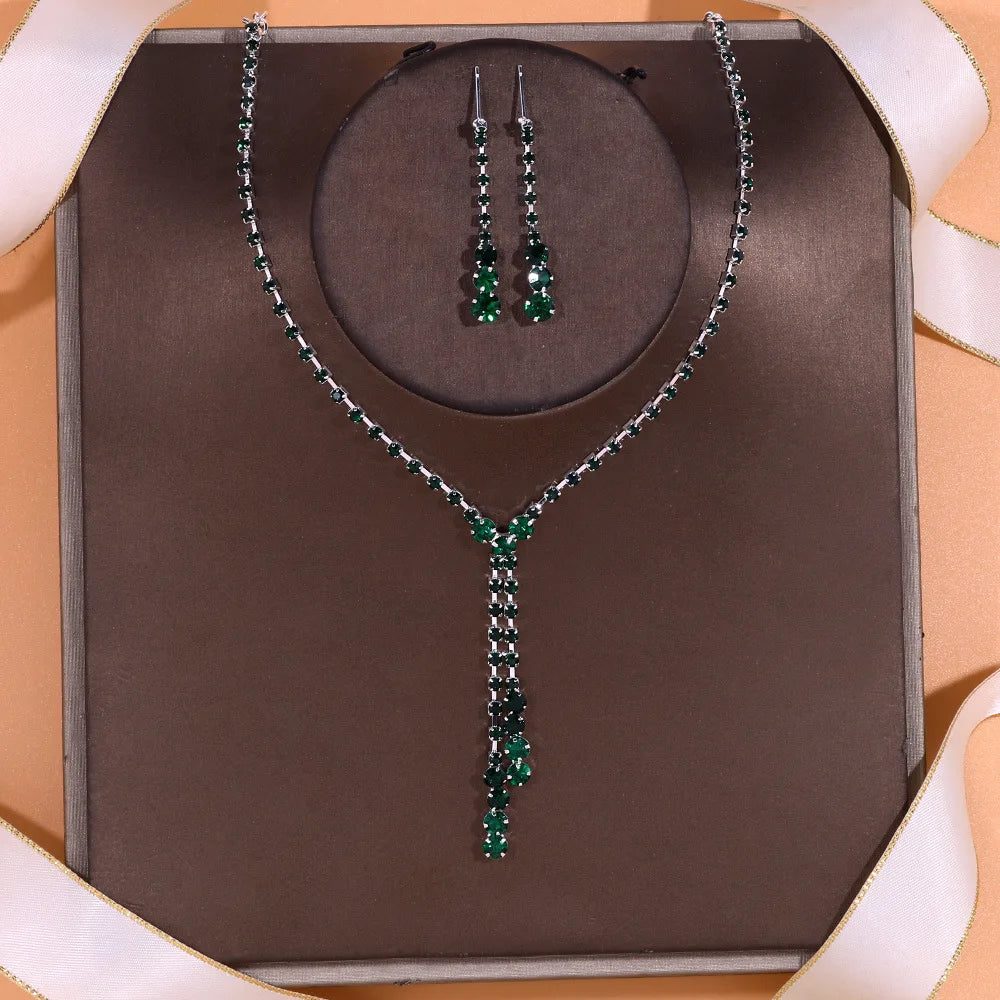 Rhinestone Necklace & Earrings Set – Geometric Zinc Alloy | Women's Bridal & Wedding Jewelry