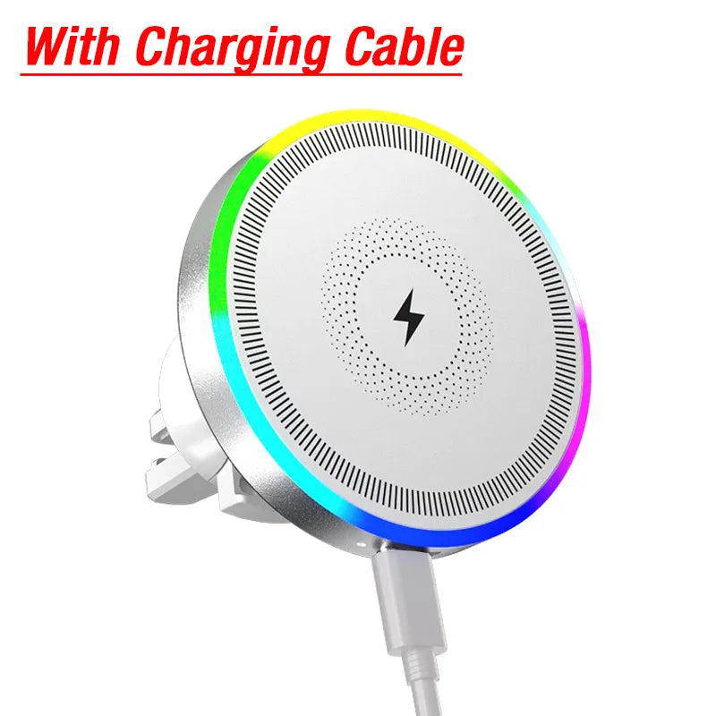 RGB Magnetic Wireless Car Charger Holder – MagSafe, Air Vent, 360° Rotation