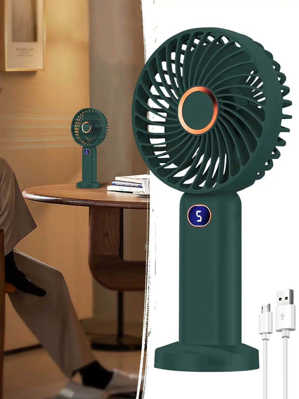 Sweetfull Portable Handheld Fan – USB Rechargeable, Digital Display, 5-Speed, Brushless & Quiet (7 Colors)