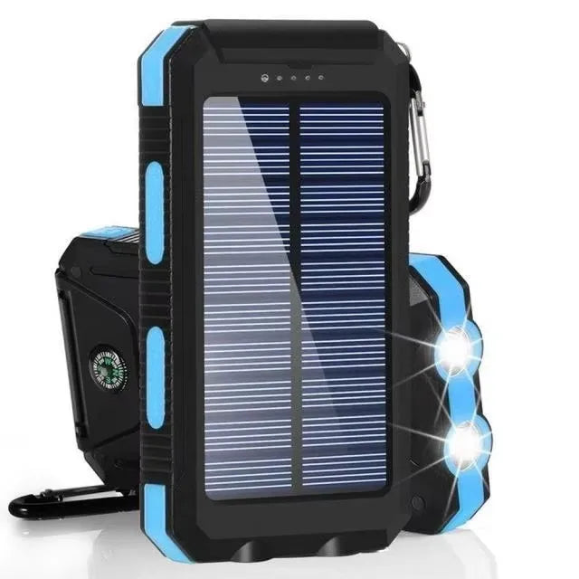 Solar Power Bank 80000mAh – Portable Charger with LED Flashlight & Compass