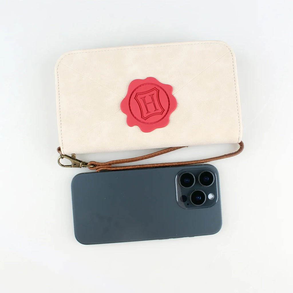 Women's Envelope Wristlet Wallet – Wax Seal Detail, PU Leather | Cream