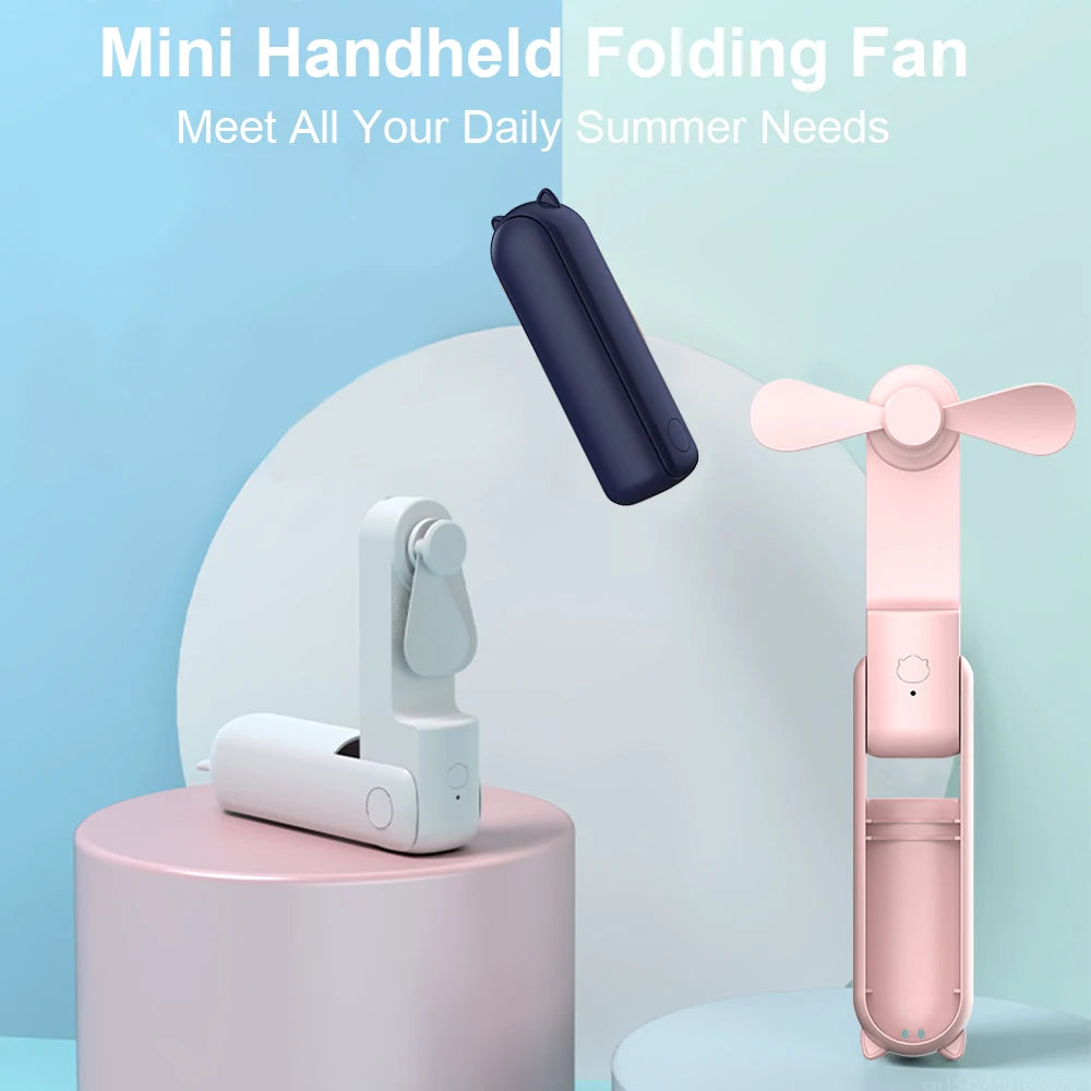 Raugee Pocket Fan with Power Bank – Foldable Mini Handheld Fan, 2000mAh, 48H Battery, Ultra-Quiet 20dB