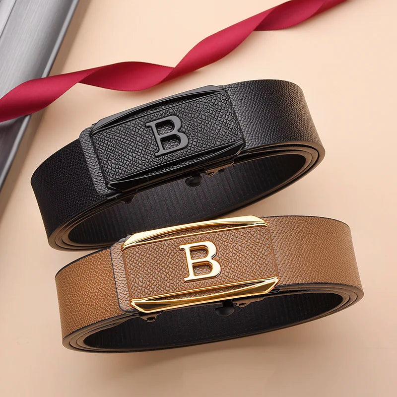 Men's Automatic Buckle Belt – Toothless PU Leather, Formal & Casual Wear