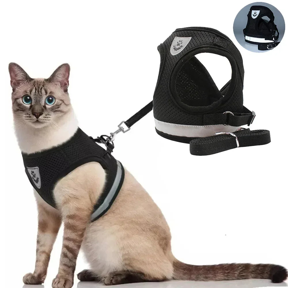 Cat Harness & Leash Set – Adjustable Reflective Escape-Proof Mesh Vest