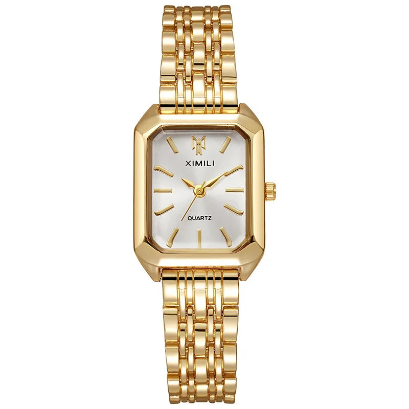 Women's Rectangle Quartz Watch – Alloy Band, Numberless Dial | Silver & Gold Tones