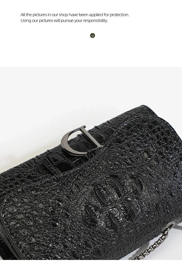 Women's Sequined Chain Crossbody Bag – Animal Print, Box Shape | Black