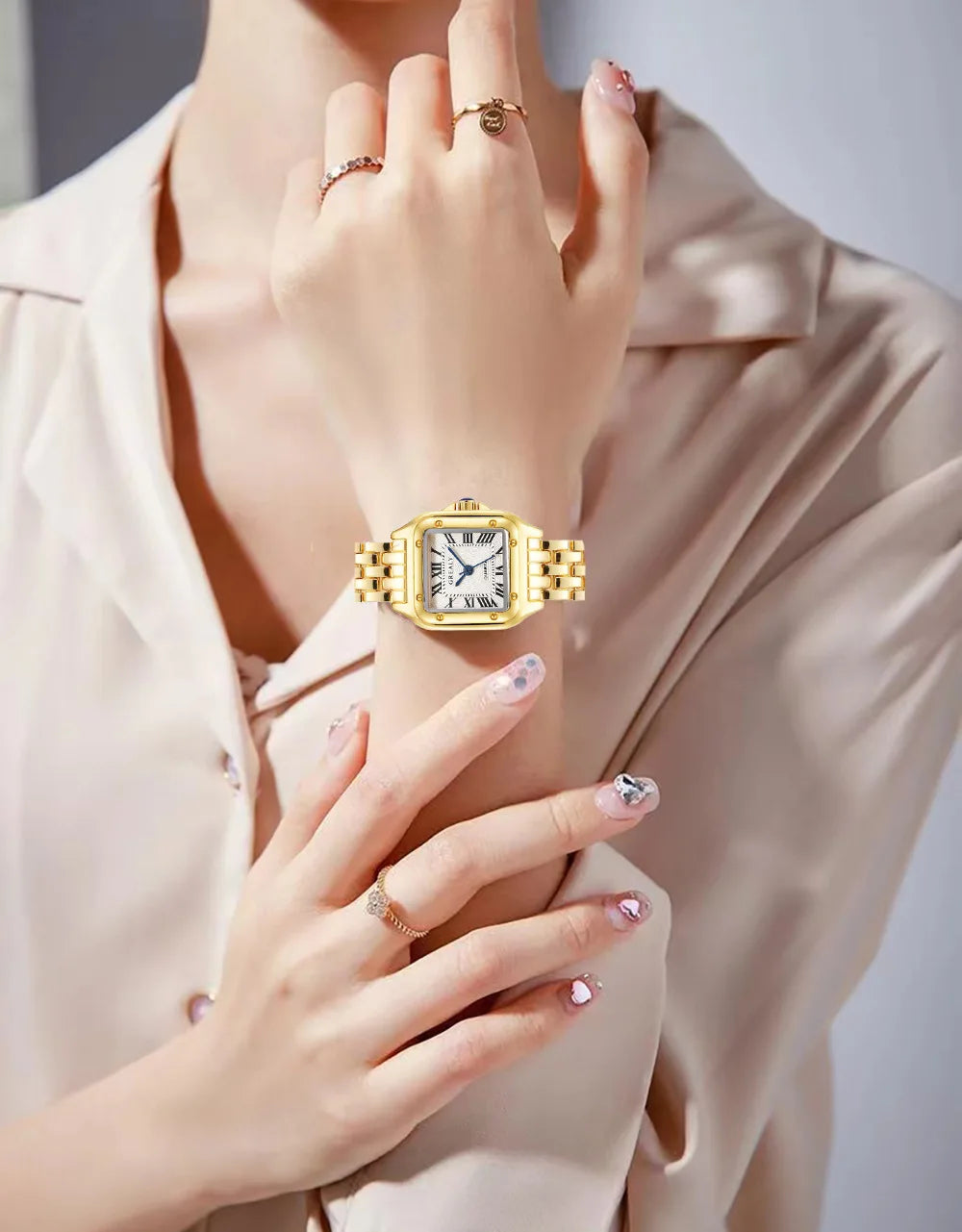Women's Square Quartz Watch – Panther-Link Bracelet, Roman Numeral Dial | 5 Styles