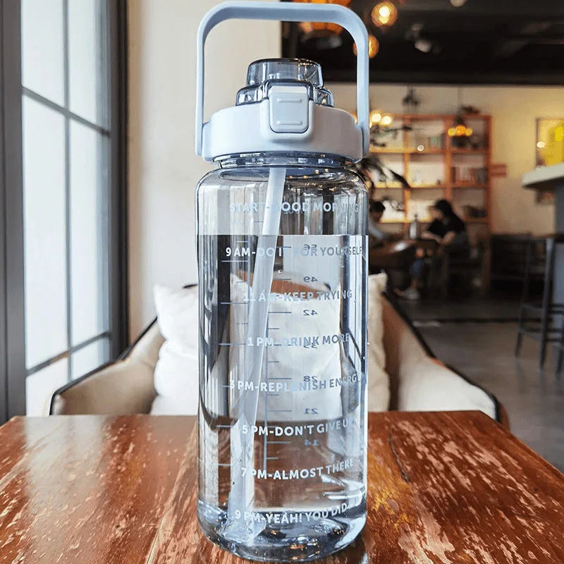 2L Water Bottle with Straw & Time Marker – Large Capacity Motivational Fitness Bottle for Sports & Outdoor (5 Colors)