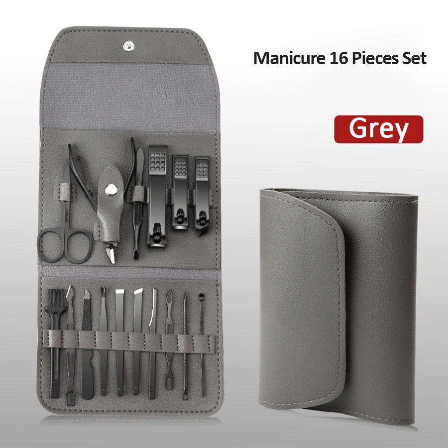 Kit Manucure Premium 16 Pièces – Acier Inoxydable, Pédicure & Étui Voyage