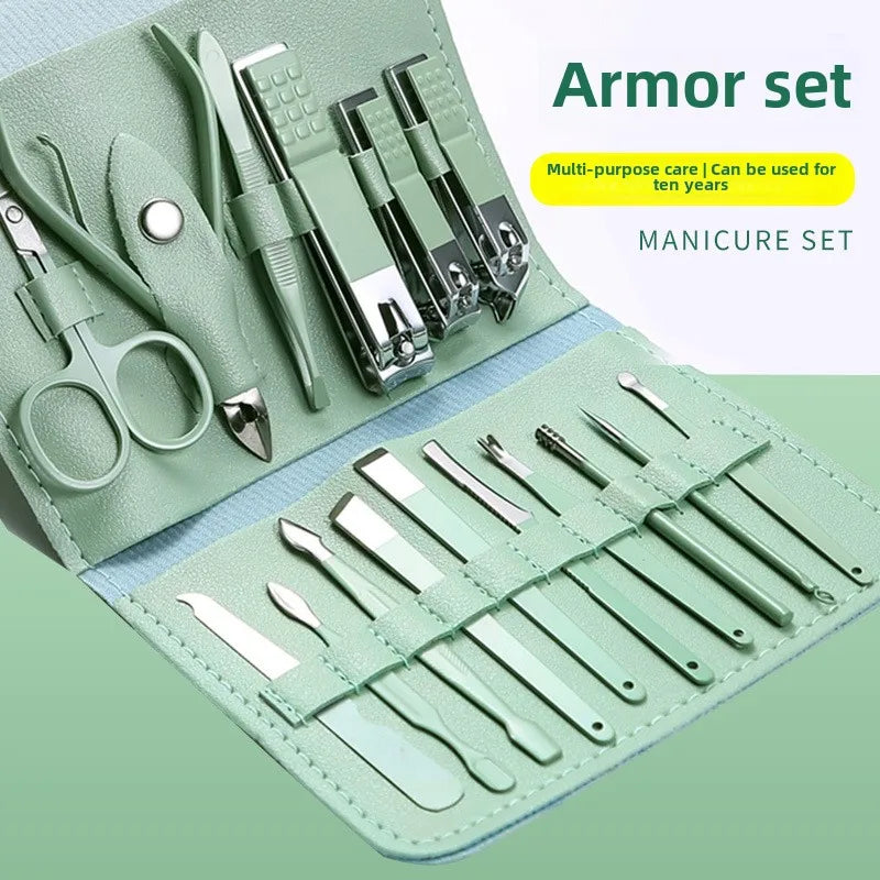 Kit Manucure Premium 16 Pièces – Acier Inoxydable, Pédicure & Étui Voyage