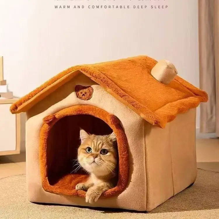 Dog House Style Pet Bed – All-Season Removable & Washable Warm Bed for Dogs & Cats