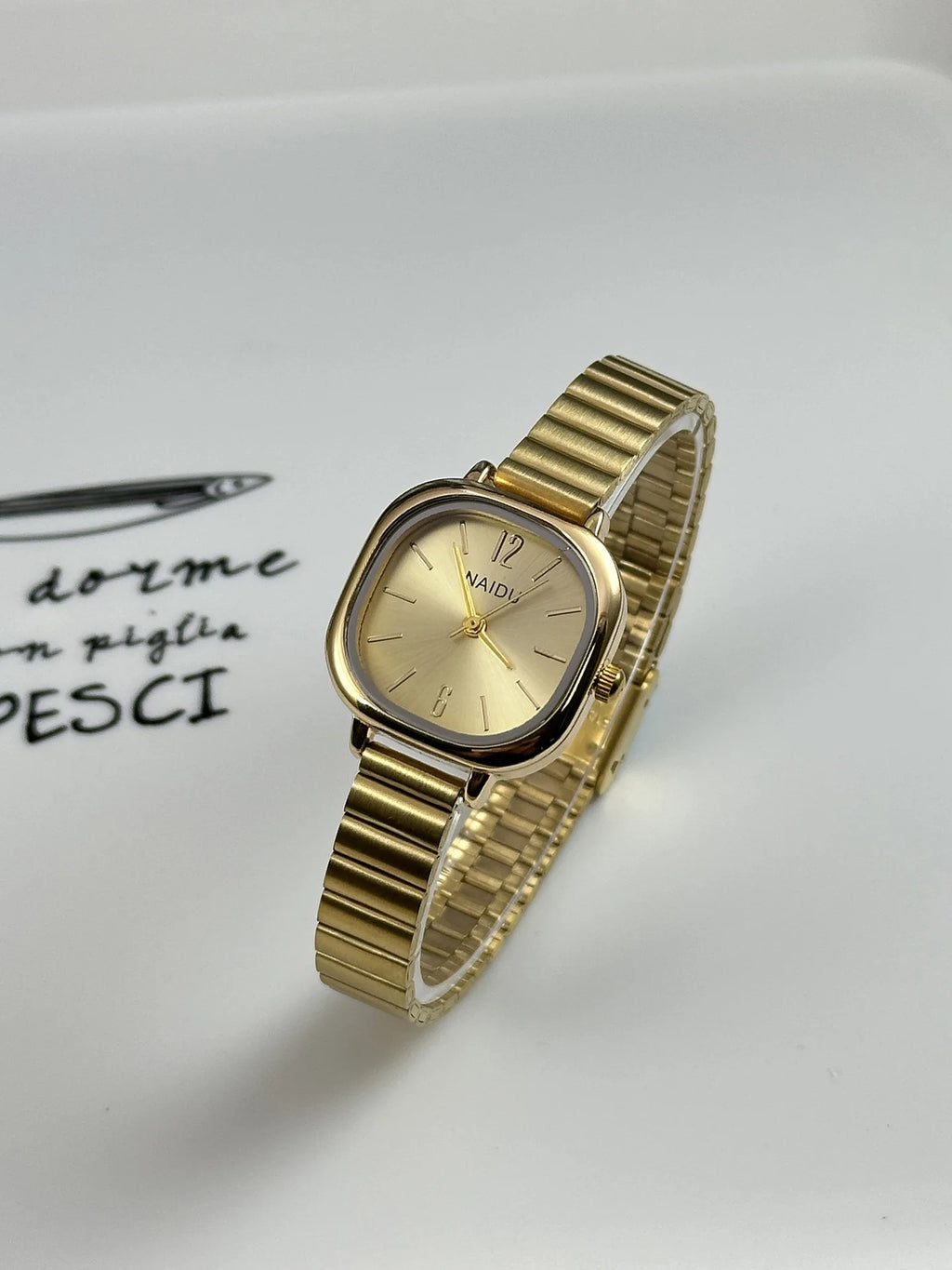 Women's Square Quartz Watch – Expandable Stainless Steel Band | Silver, Gold, Gold/Red, Gold/Black