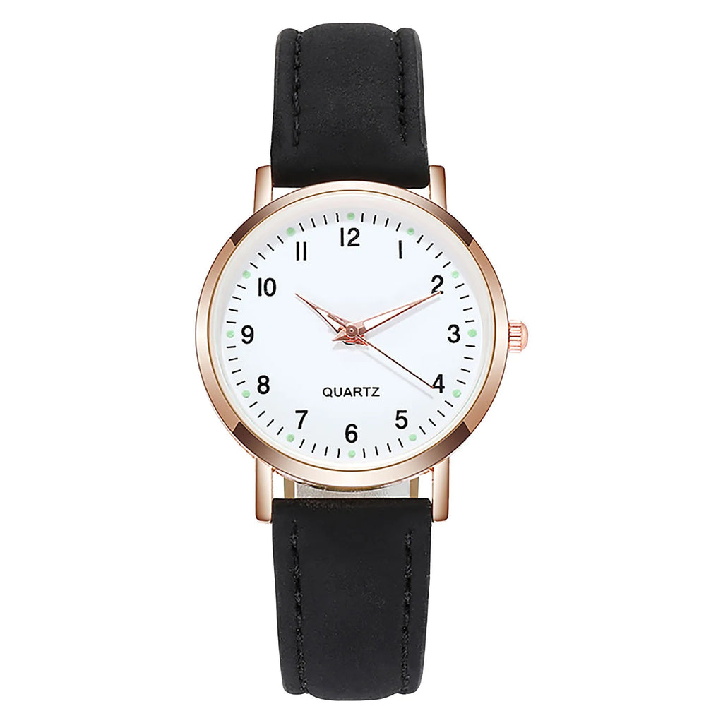 Women's Diamond-Studded Luminous Quartz Watch – Leather Band, Round Dial | 9 Colors