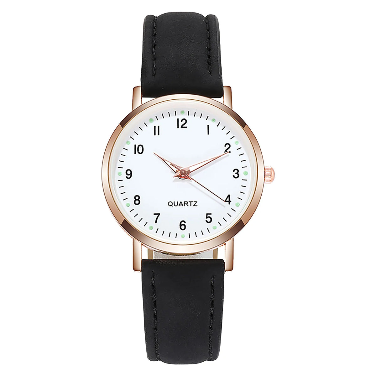 Women's Diamond-Studded Luminous Quartz Watch – Leather Band, Round Dial | 9 Colors