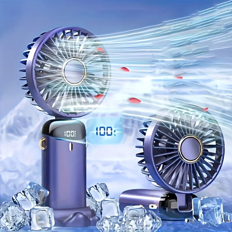 Portable Mini Fan – 6 Speeds, LED Light, USB Rechargeable & Foldable