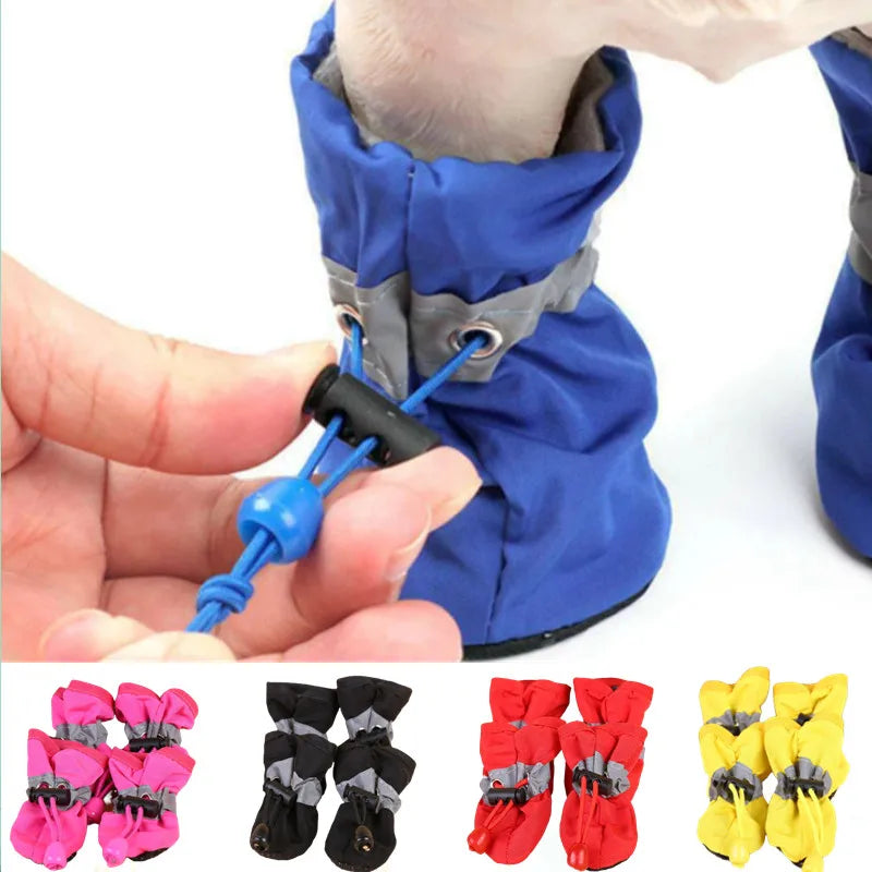 Waterproof Dog Boots – Anti-Slip Rain Shoes for Dogs & Cats, Set of 4 (PU + Rubber Sole)
