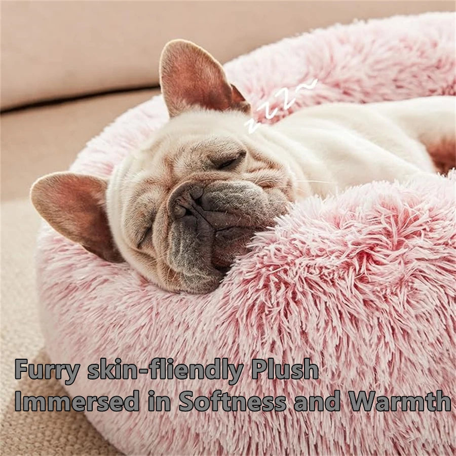 Donut Pet Bed – Round Plush Calming Bed for Cats & Dogs