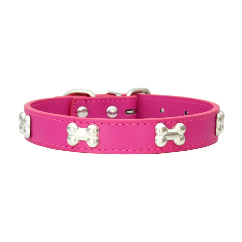 Leather Dog Collar – Durable Bone-Shape Buckle for Small Dogs & Cats