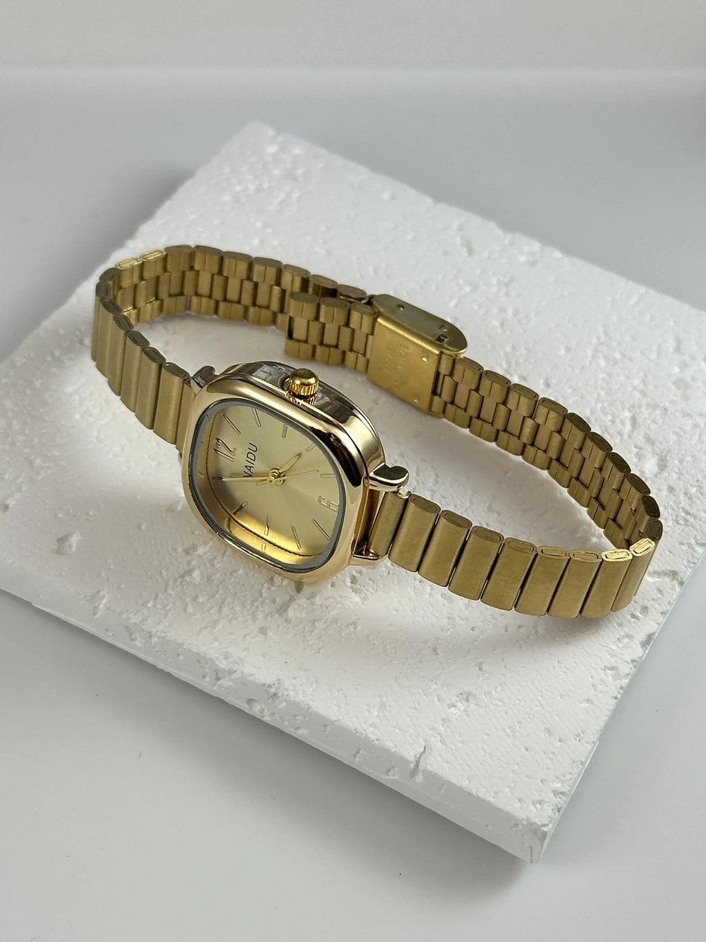 Women's Square Quartz Watch – Expandable Stainless Steel Band | Silver, Gold, Gold/Red, Gold/Black