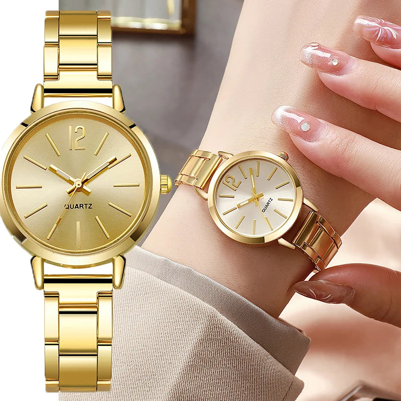Women's Minimalist Quartz Watch – Alloy Bracelet Band, Numberless Dial | Rose Gold, Gold, Silver