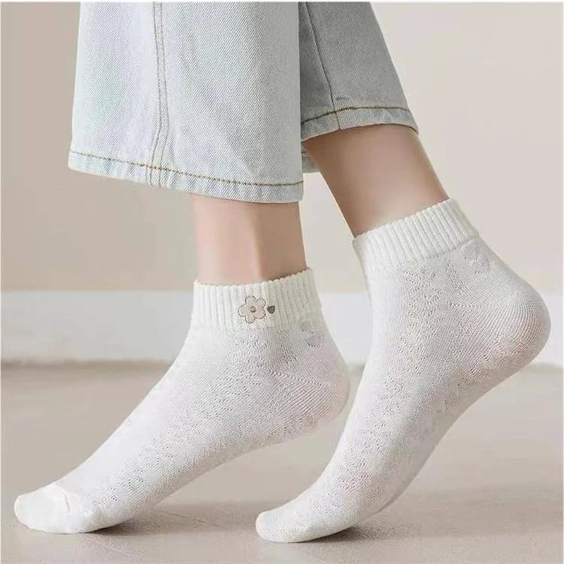 5-Pair Women's Ankle Socks – Cute Bear & Rabbit Print