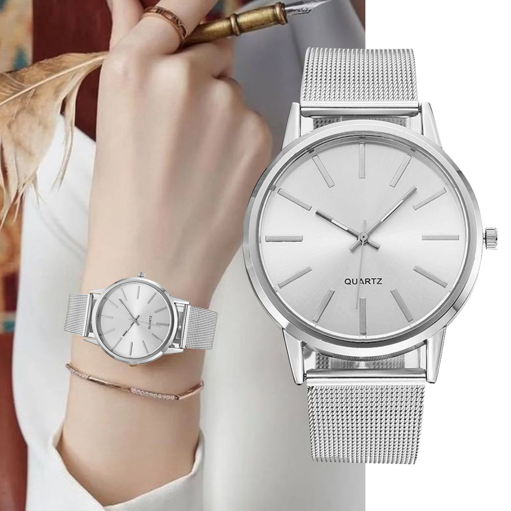 Women's Minimalist Quartz Watch – Stainless Steel Band, Numberless Dial | 7 Colors