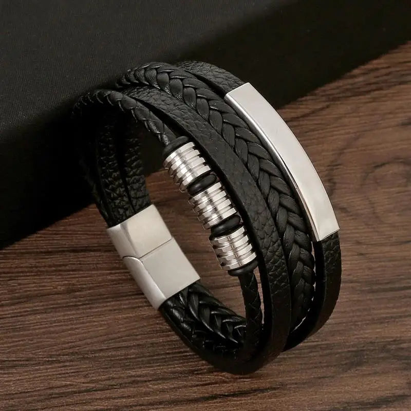 Men's Leather Charm Bracelet