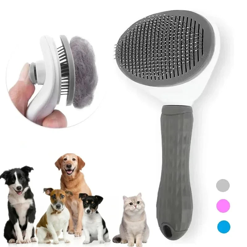 Self-Cleaning Pet Brush – Slicker Brush & Dematting Comb for Dogs & Cats