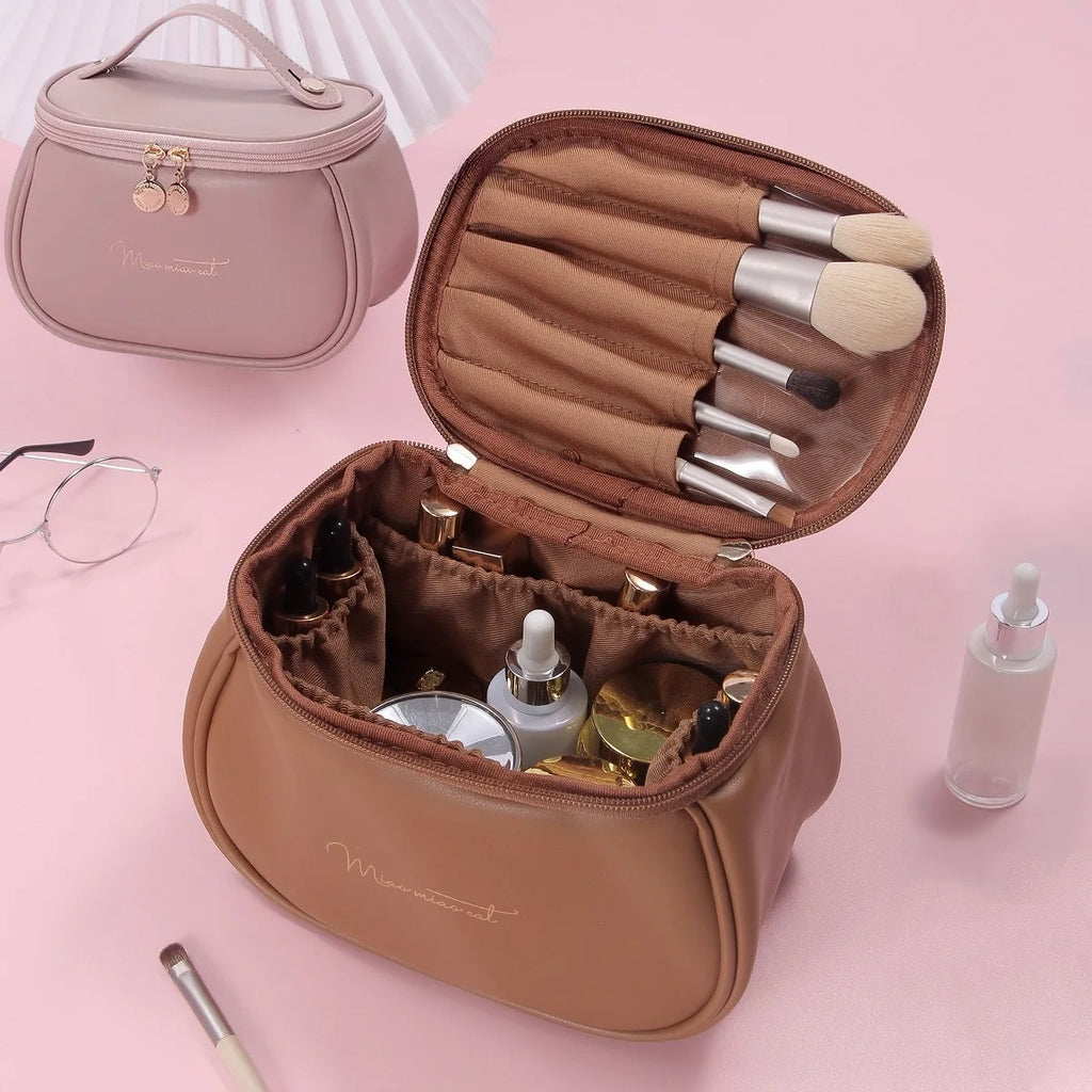 Women's Waterproof Makeup Bag – Large Capacity PU Leather Travel Cosmetic Case